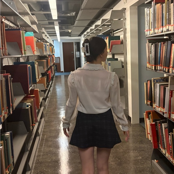 Silk Slip Button Down Blouse with Pearl details - Picture 6 of 8